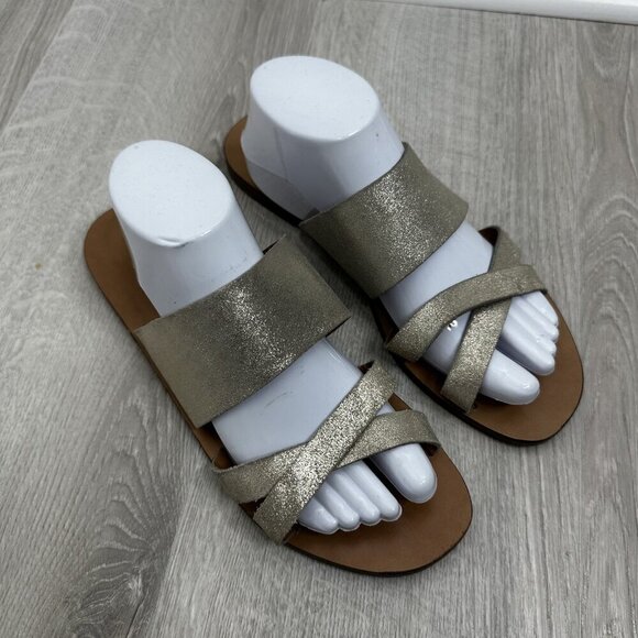 J Crew Sandals Womens Size 10 Gold Metallic Leather Slide Made in Italy - Picture 2 of 7